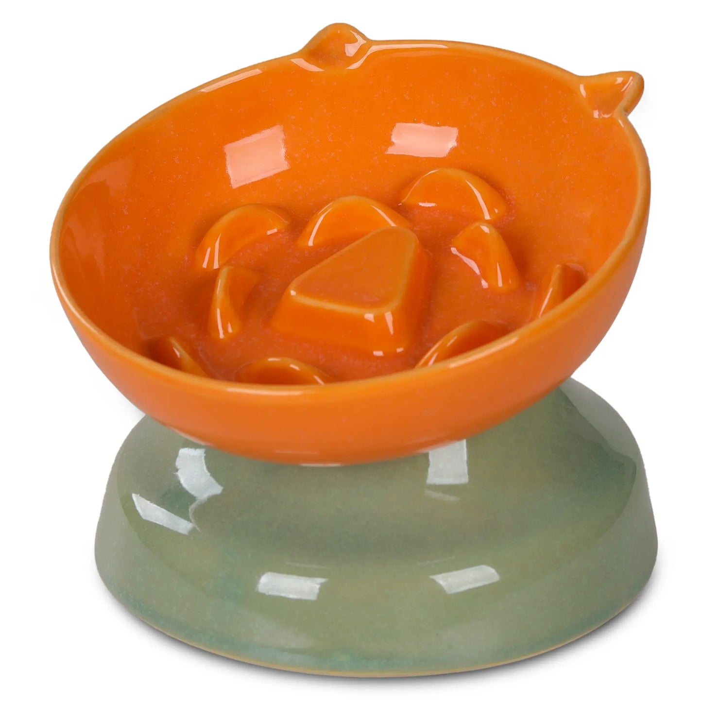 Ceramic Slow Feeder Cat Bowl, Raised Tilted Cat Food Bowl for Fast Eaters, Whisker Friendly Elevated Bowl, Dishwasher Safe for Dry & Wet Food