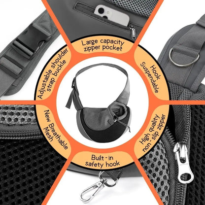 Pet Sling Carrier for Small Dogs and Cats - Hands-Free Crossbody Satchel with Safety Hook, Large Zipper Pocket, Soft Breathable Mesh, and Adjustable Strap for Outdoor Use