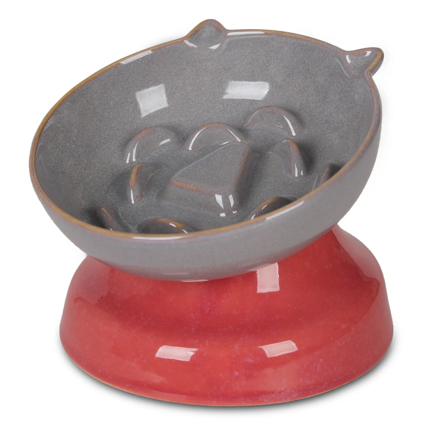 Ceramic Slow Feeder Cat Bowl, Raised Tilted Cat Food Bowl for Fast Eaters, Whisker Friendly Elevated Bowl, Dishwasher Safe for Dry & Wet Food