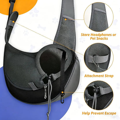 Pet Sling Carrier for Small Dogs and Cats - Hands-Free Crossbody Satchel with Safety Hook, Large Zipper Pocket, Soft Breathable Mesh, and Adjustable Strap for Outdoor Use