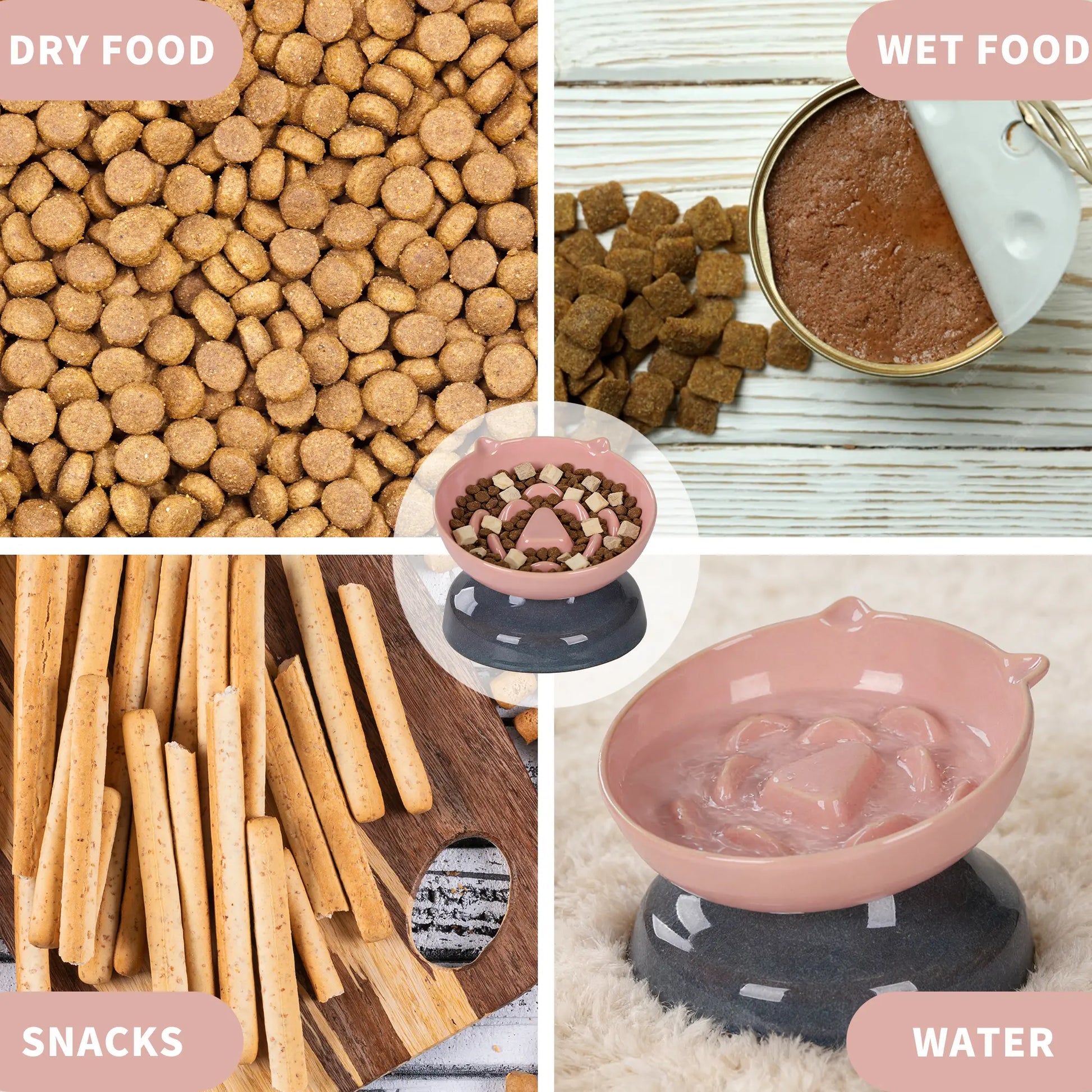 Ceramic Slow Feeder Cat Bowl, Raised Tilted Cat Food Bowl for Fast Eaters, Whisker Friendly Elevated Bowl, Dishwasher Safe for Dry & Wet Food